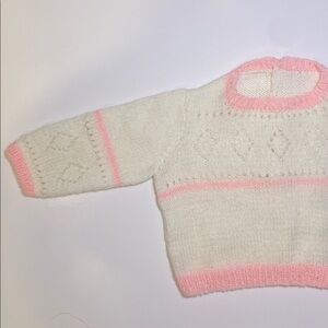 Cream and Pink Knit Baby Sweater